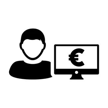 User icon vector male person avatar with computer monitor screen and euro sign Ilustración de archivo