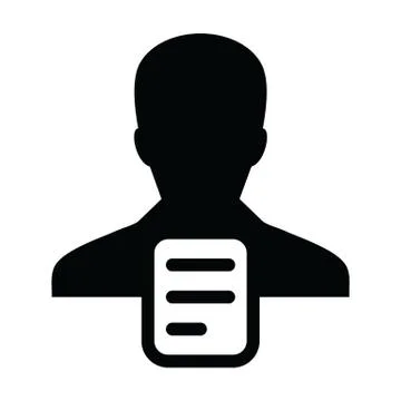 User icon vector male profile avatar with document symbol in a glyph pictogram Stockillustratie