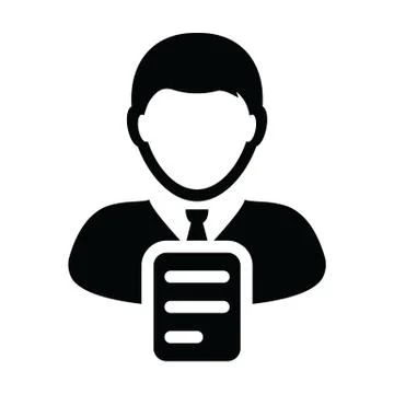 User icon vector male profile avatar with document symbol in a glyph pictogra Stockillustratie