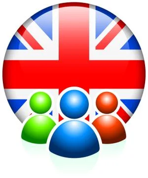 User Icons with British Flag Internet Button Illustrazione stock
