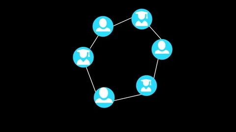 User icons connected in a circular network alternating with graduate cap ic.. Stock Footage 337078624