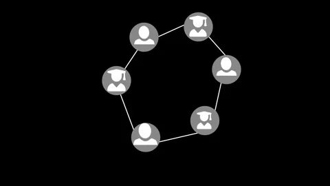 User icons connected in a circular network alternating with graduate cap ic.. Stock Footage 337078629