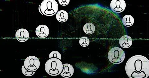 User icons image over digital globe and data visualization Stock Illustration