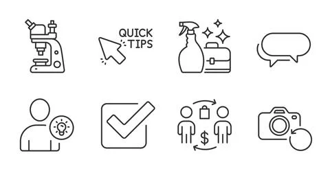 User idea, Buying process and Messenger icons set. Checkbox, Quick tips and Illustrazione stock
