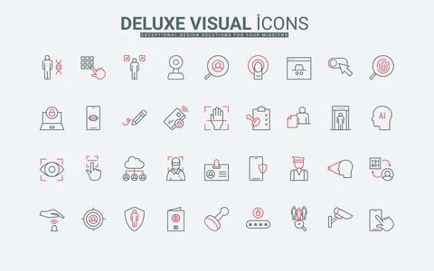 User identification, biometric verification to access, check identity line icons イラスト素材