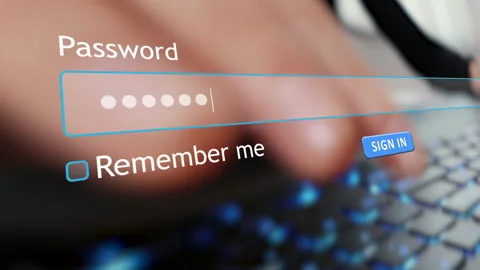 User inputs password in website login form on computer browser Video stock 334022339