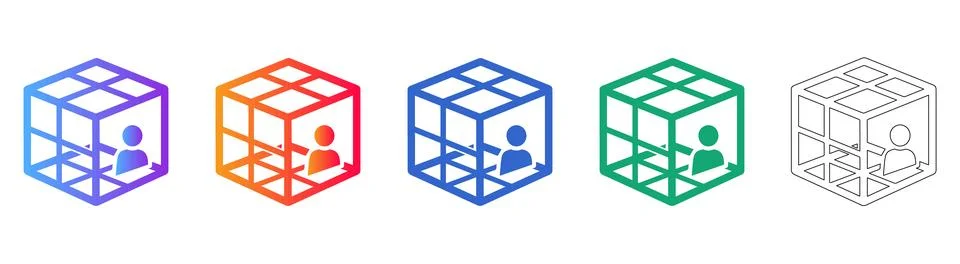 User Inside 3D Grid Cube Icon Set Stock Illustration