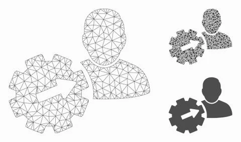 User Integration API Gear Vector Mesh 2D Model and Triangle Mosaic Icon Stock Illustration