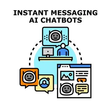 User interacting with artificial intelligence instant messaging conversatio.. Stock Illustration
