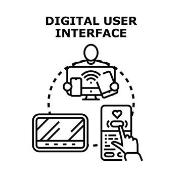 User interacting with digital interface across devices Stock Illustration