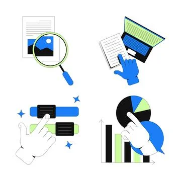 User interaction and data exploration 2D onboarding ui illustrations set イラスト素材