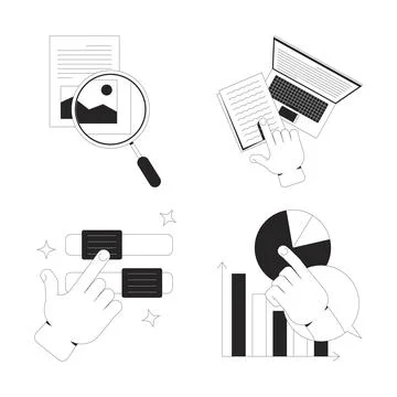 User interaction and data exploration line onboarding ui illustrations set Illustrazione stock