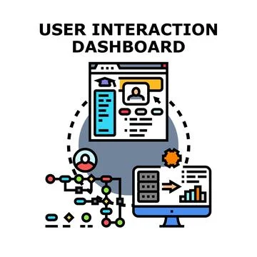 User interaction dashboard analyzing data and flowchart Stock Illustration