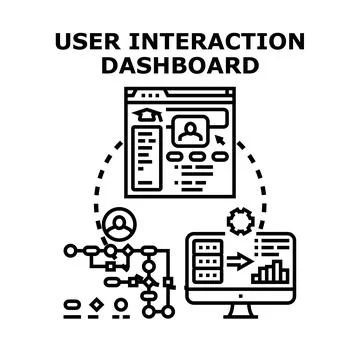User interaction dashboard analyzing data and flowchart Stock Illustration