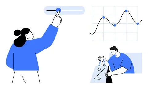 User Interaction with Digital Interface and Data Analysis Concepts Illustrazione stock