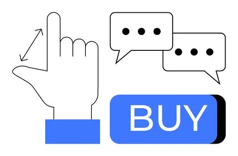 User Interaction Hand Gesture, Chat Bubbles, and Buy Button for E-commerce .. Stock Illustration
