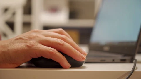 User Interacts: Computer Mouse Clicks Sharply, Driving the Digital Work Forward Stock Footage 320848281