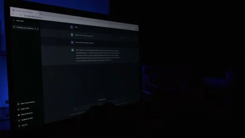 User interacts on a laptop with ChatGPT chat bot prompt command. Stock Footage 231172394