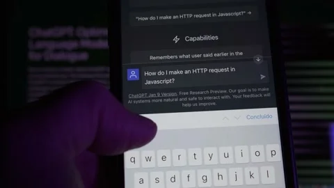 User interacts on a Smartphone with ChatGPT prompt. Developed by OpenAI. Stock Footage 231158308