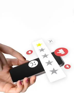 User interacts with smartphone to provide rating and feedback Stock Photos