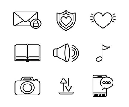 User interface and social media line icon set design Stock Illustration