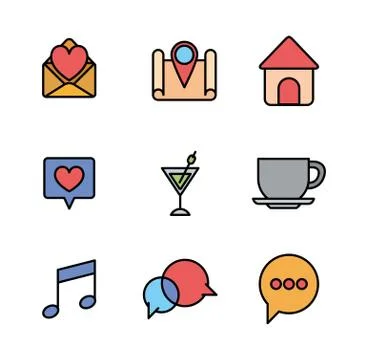 User interface and social media fill icon set design 库存插图