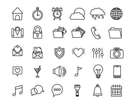User interface and social media line icon set design 스톡 일러스트