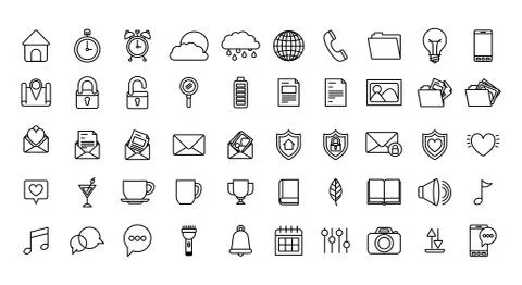 User interface and social media line icon set design Stock Illustration