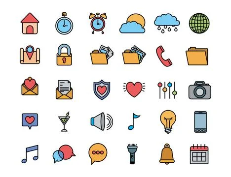 User interface and social media fill icon set design Illustrazione stock