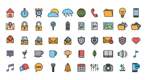 User interface and social media fill icon set design 库存插图