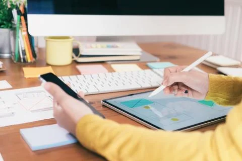 User interface and User experience technology concept. Stockfoto's