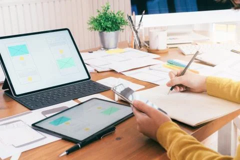 User interface and User experience technology concept. Stockfoto's