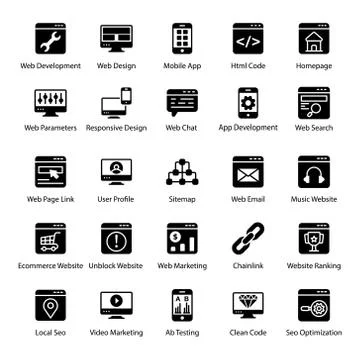 User Interface and Web Designing In Solid Icons Pack Stock Illustration