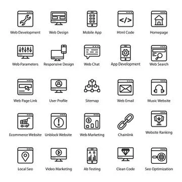User Interface and Web Designing In Line Icons Pack 스톡 일러스트