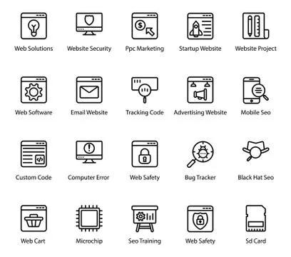 User Interface and Web Development In Line Icons Pack Stock Illustration