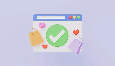User interface bag hart shape checkmark sign concept for online shopping done Illustrazione stock