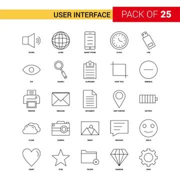 User Interface  Black Line Icon - 25 Business Outline Icon Set 库存插图