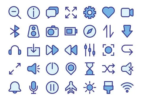 User interface blue colored outline icons set. The collection includes in b.. Stock Illustration