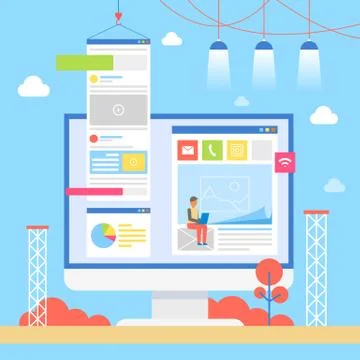 User Interface Building Process Vector Banner Stockillustratie