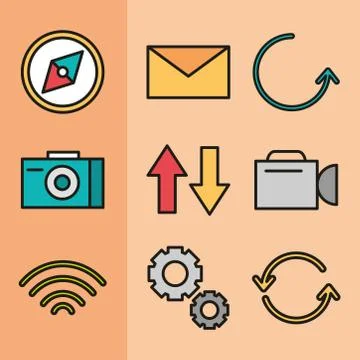 User interface compass email reload camera wifi set icons linear and fill style Ilustración de archivo