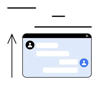User Interface Concept with Chat Window and Upward Arrow Indicating Progres.. Ilustración de archivo