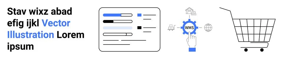 User interface dashboard with progress indicators, hand touching cogwheel sur Stock Illustration
