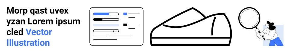 User interface design example with sliders and text, simplistic sneaker outli 스톡 일러스트