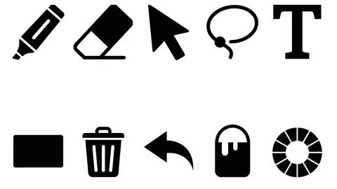 User interface design icons for creative software featuring drawing and nav.. Stock Illustration