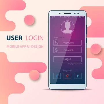 User Interface design. Smartphone icon. Login and password. Stock Illustration