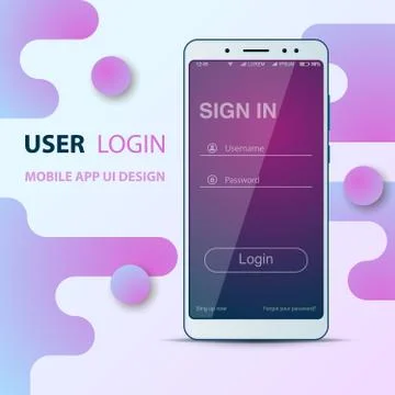 User Interface design. Smartphone icon. Login and password. Stock Illustration