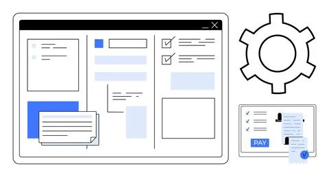 User Interface Design with Task Management and Payment System Representation Stock Illustration