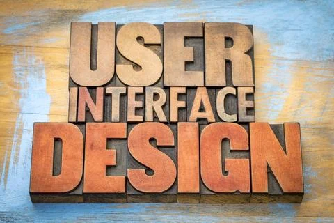 User interface design word abstract in letterpress blocks User interface d... Stock Photos