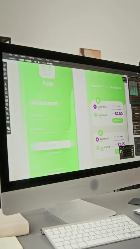 User Interface Design Work Process on Mobile Application Mockups on Computer Stock Footage 327899321