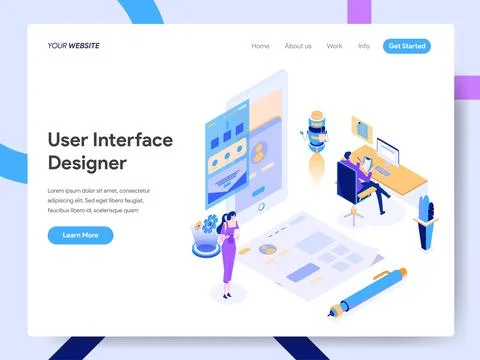 User Interface Designer Isometric Illustration for website page Illustrazione stock